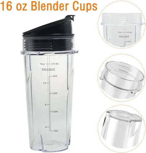 Miniatura 5 de Vasos de repuesto de 16 onzas para licuadora personal compacta Ninja QB3001SS, juego de tazas de 16 onzas para licuadora profesional Ninja BL770