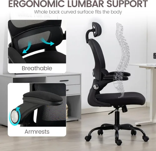 Miniatura 3 de Yilaywain - Silla ergonómica de oficina, silla de escritorio para oficina en casa con reposacabezas ajustable, silla de computadora de respaldo alto