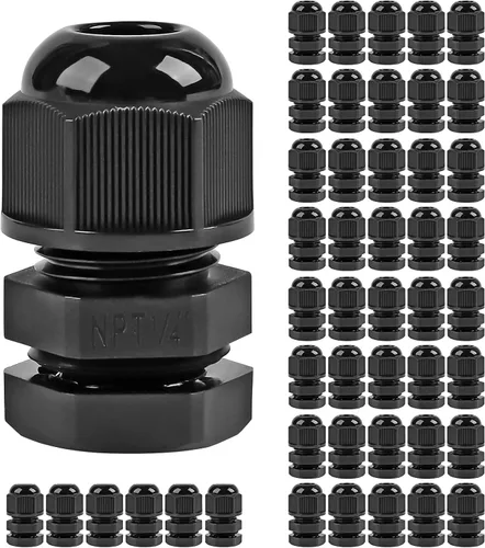 Miniatura 22 de Surtido de prensaestopas de nailon IP68, impermeable, con certificación UL y compatible con RoHS, 20 piezas, alivio de tensión de cable de 1/4 Negro