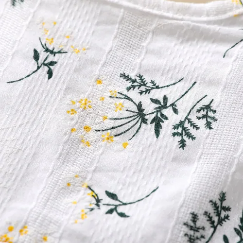 Miniatura 7 de Vestido bohemio de lino para niña pequeña, vestido casual sin mangas con volantes y estampado floral liso para verano y playa