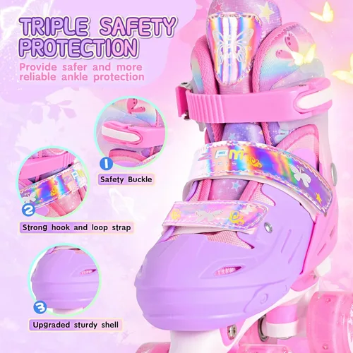 Miniatura 3 de 2PM SPORTS Patines de ruedas para niñas, niños y niños pequeños de 4 a 6, 5 a 8, 6 a 12, 8 a 12 años con ruedas iluminadas, patines ajustables