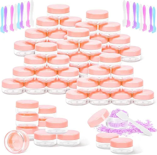 Miniatura 9 de Paquete de 50 de 10 g pequeños contenedores de cosméticos de plástico con tapas, frascos de maquillaje de 10 gramos de color ámbar con espátulas