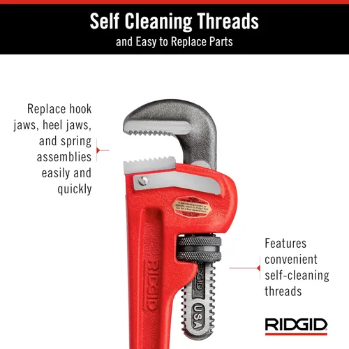 Miniatura 18 de RIDGID 31010 - Llave de tubería recta modelo 10 resistente, llave de fontanería de 10 pulgadas, color rojo, negro, 9.843 in (10 pulgadas)