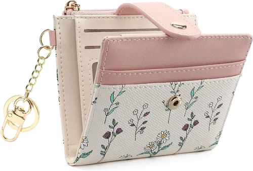 Miniatura 7 de GAEKEAO - Billetera pequeña para mujer con bloqueo RFID, delgada, de dos pliegues, de cuero floral, tarjetero con bolsillo con cremallera y ventana
