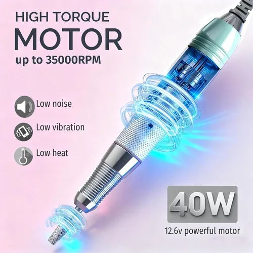 Miniatura 2 de Taladro eléctrico de uñas, portátil, recargable, 35000 rpm, lima de uñas eléctrica, herramientas eléctricas de uñas acrílicas, pulido, eliminación