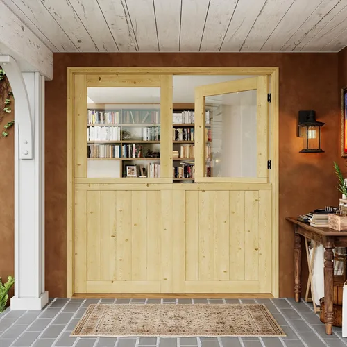 Miniatura 24 de Tablero de Puerta Holandesa para Interior y Exterior, 36" x 80", Universal 4 Lite Vidrio Templado Transparente Puerta Individual Dividida, Puerta