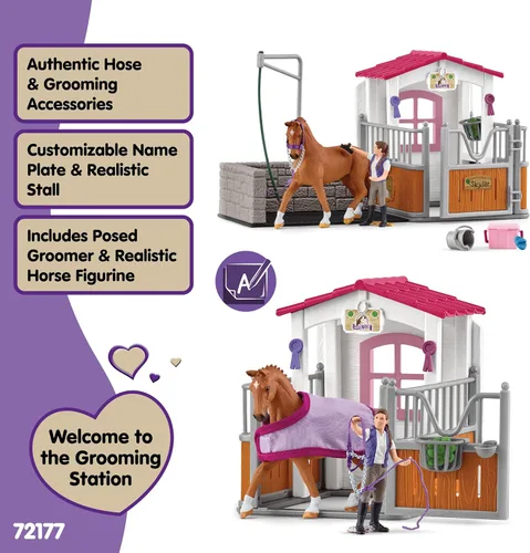 Miniatura 2 de Schleich Horse Club - Juego de Juguetes de Establo de Lavado de Caballos de 28 Piezas con Figura de Acción de Yegua y Jinete y Accesorios para Niñas
