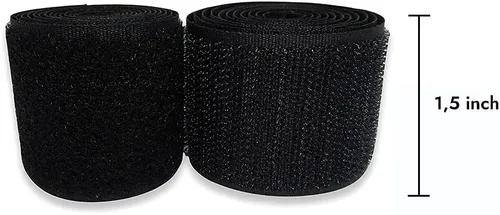 Miniatura 2 de Cinta de gancho y bucle de 1,5 pulgadas de ancho, color negro, no adhesiva, 1 yarda de longitud, cinta de nailon negro, juego de sujetadores de tela