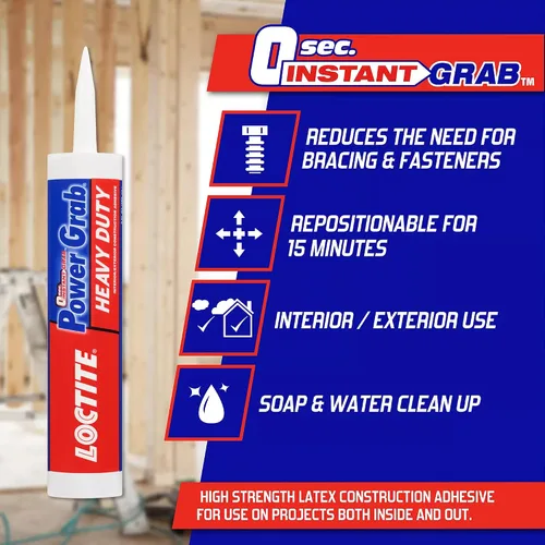 Miniatura 4 de Loctite Power Grab Express Adhesivo de Construcción para Trabajo Pesado, Pegamento de Construcción Versátil para Madera, Pared, Azulejo, Tablero
