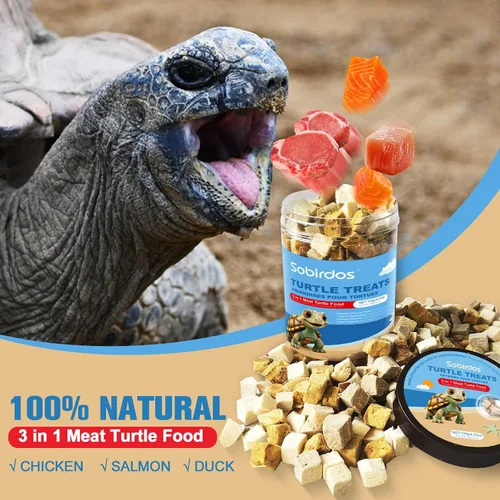 Miniatura 2 de Golosinas de tortuga, alimento 3 en 1 de tortuga, hecho con carne fresca, pollo, pato y pescado liofilizado, proteína enriquecida y vitaminas