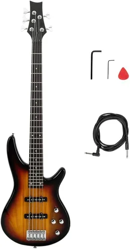 Miniatura 8 de Ktaxon Bajo eléctrico de 5 cuerdas, tamaño completo, kit de bajo estándar, diestro, diapasón de palisandro, con bolsa de concierto, correa, cable