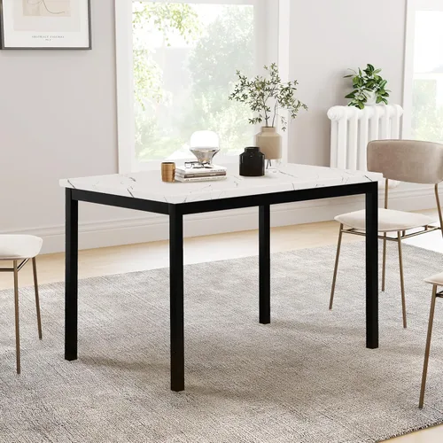 Miniatura 2 de Roundhill Furniture Noyes - Mesa de comedor de metal con parte superior laminada de mármol sintético, color blanco roto Blanco sucio