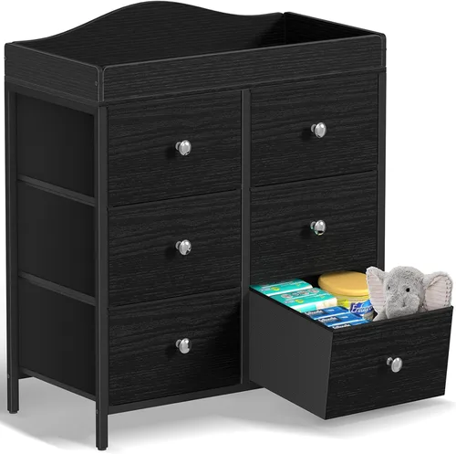 Miniatura 11 de BOLUO Cómoda Cambiador con 6 Cajones de Tela, Cómoda para Bebé con Superficie de Cambiador, Estación de Cambio de Pañales con Almacenamiento