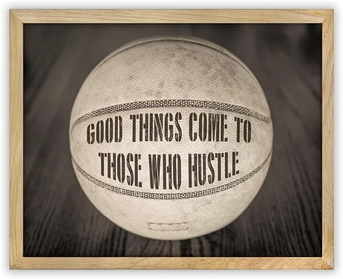Good Things Come to Those Who Hustle 11x14 Framed Poster–Ready to Hang Vintage Basketball Wall Art Motivational Sports Quote Rustic Gym Office Décor