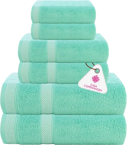 Miniatura 47 de CASA COPENHAGEN Juego de 6 toallas de palomitas de maíz, color azul polvoriento, 21.16 oz/m², 2 toallas de baño, 2 toallas de mano y 2 toallas