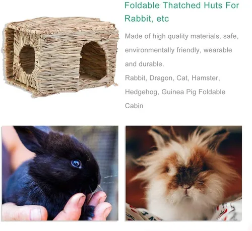 Miniatura 4 de LWINGFLYER Casa de hierba de conejo, casa de hierba para dormir, juguetes masticables para animales pequeños, conejo, hámster, chinchillas, guinea