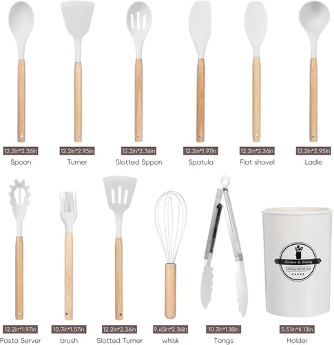 Juego de utensilios de cocina de 12 piezas, juego de utensilios de cocina de silicona resistente al calor de 446 °F, juego de utensilios de cocina