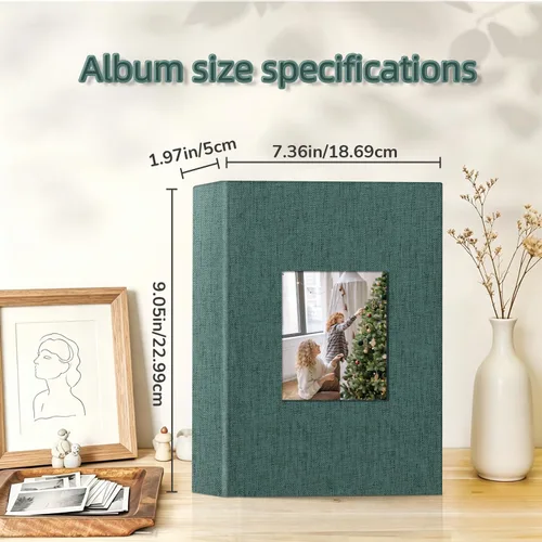 Miniatura 4 de Popotop - Álbum de fotos de 4x6 pulgadas con 200 fotos, libros de fotos con 200 bolsillos horizontales, cubierta de lino, álbumes para fotos Verde