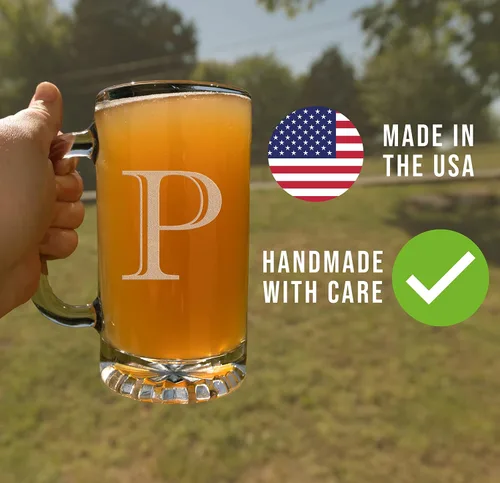 Miniatura 4 de Taza de cerveza de vidrio con monograma grabado de 16 onzas (letra P), regalos de cerveza personalizados de la A-Z para hombres, Día del Padre