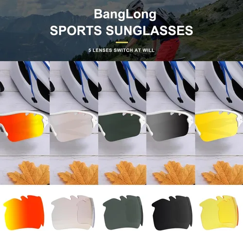 Miniatura 2 de BangLong Polarized Sports Sunglasses Cycling Sun Glasses for Men Women with 5 Interchangeable Lenes for Running Driving Blanco y rojo