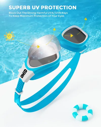 Miniatura 6 de OMID Kids Swim Goggles, P2mini Polarized Swimming Goggles Comfortable for Age 6-14 Lente B2-smoke Marco Bluewhite