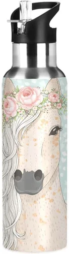 Miniatura 12 de Flower Horse - Botella de agua de acero inoxidable con aislamiento al vacío, botella de boca estándar con asa ancha