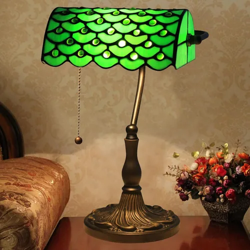 Green Bankers - Lámpara de mesa vintage, luz de escritorio retro, lámpara de escritorio de oficina de vidrieras Tiffany, lámpara de cuentas de