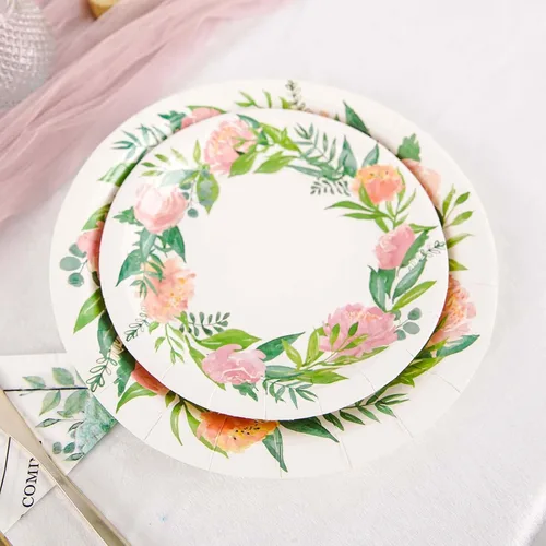 Miniatura 8 de Efavormart - Paquete de 25 platos de papel de primera calidad de flores primaverales de 9 pulgadas; platos llanos desechables de alta resistencia
