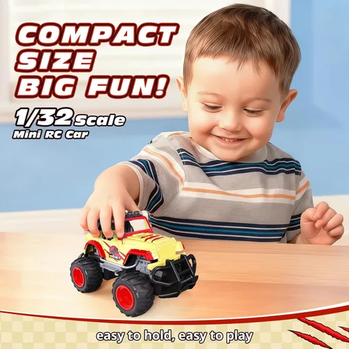 Miniatura 3 de Tecnock Mini auto RC para niños, auto a control remoto a escala 1:32 con batería recargable tipo C, 2.4 GHz duradero pequeño camión RC con fácil