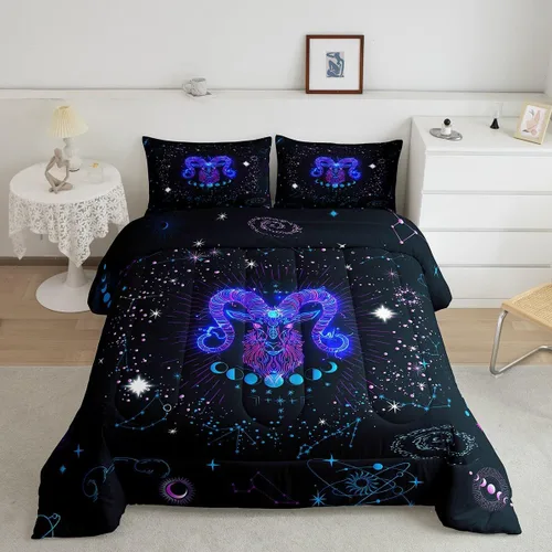 Miniatura 11 de Aries Bedding - Juego de edredón tamaño individual de nebulosa hippie y astrología del zodiaco trippy, juegos de ropa de cama y colecciones