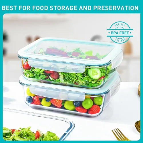 Miniatura 4 de Paquete de 2 recipientes grandes de vidrio de 78 onzas / 9.8 tazas con tapas, recipientes de preparación de comidas para hornear, servir, recipiente