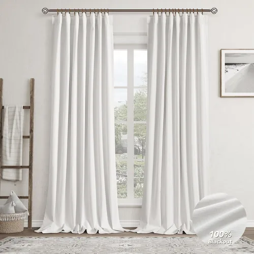 Miniatura 15 de Natural Linen 100% Blackout Curtains for Bedroom 98 Inch Length 2 Panels Set Back Tab Cream Neutral Farmhouse Living Room Darkening Curtain Track