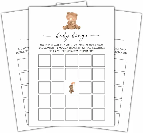 Juego de Bingo para Bebé de Foosproea, Tarjeta de Juego de Fiesta de Baby Shower Minimalista, Ideas de Fiesta Temática de Oso Boho de Género