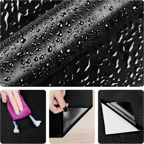 Miniatura 8 de Papel Tapiz de Acero Inoxidable Negro Despegar y Pegar Protector Antisalpicaduras Envoltorio para Refrigerador Papel de Contacto Negro Metálico