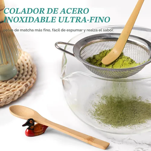 Miniatura 3 de Juego de batidor de matcha: juego de matcha con batidor de matcha de bambú y soporte de cerámica, cuchara de bambú+cuchara de madera, soporte