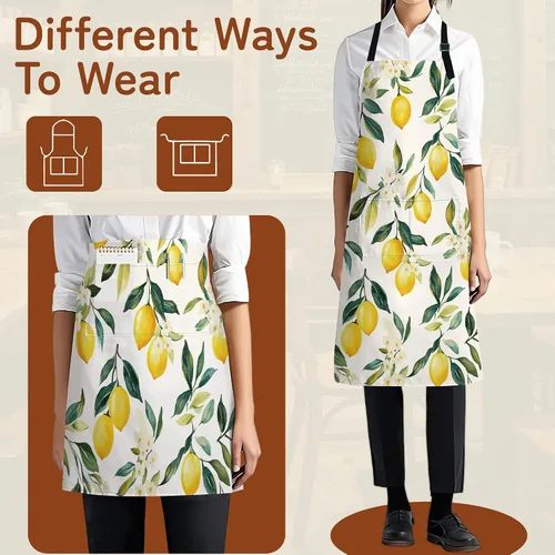 Miniatura 5 de Delantal de cocina con bolsillo, cuello ajustable impermeable y lazos largos, delantal de cocina para hornear, jardinería, pintura para mujer Flores