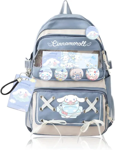 Miniatura 9 de Roffatide Anime Kuromi - Mochila Kawaii con 21 piezas de accesorios de dibujos animados estética de viaje nuevo semestre bolsa de regalo con bonitos
