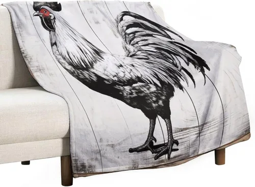 Miniatura 29 de Manta de microfibra suave y acogedora con diseño de gallo rústico en blanco y negro, suave y acogedora manta de microfibra para sofá, cama, oficina