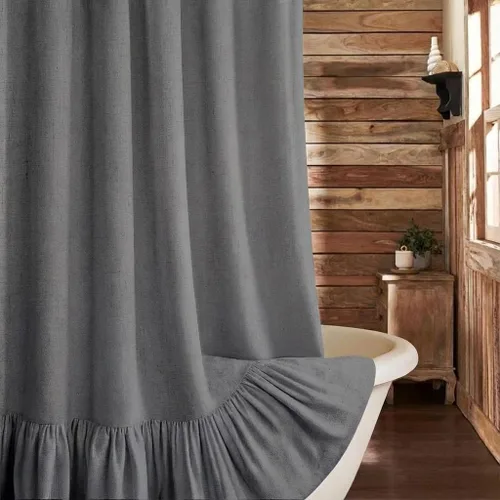 Miniatura 26 de Cortina de estilo rústico con dobladillo y volantes, de lino para baño, tela natural rústica de estilo clásico, 48 x 72 pulgadas (ancho x largo)