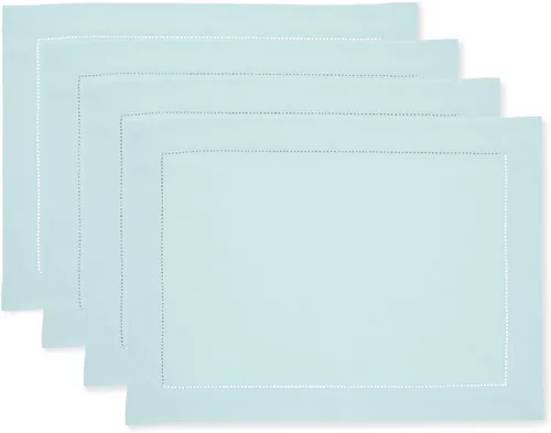 Miniatura 18 de Solino Home Juego de 4 manteles individuales de lino – Manteles individuales clásicos con vainica azul cielo de 14 x 19 pulgadas – manteles 09: Azul
