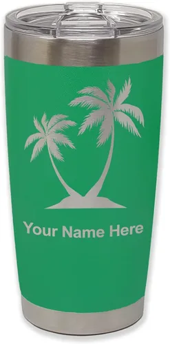 Miniatura 37 de LaserGram Vaso aislado al vacío de 20 onzas, palmeras, grabado personalizado incluido (negro)