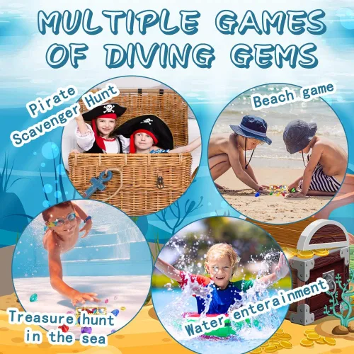 Miniatura 7 de YUJUN Juguetes de piscina de gemas de buceo, 10 coloridas gemas de diamante grande con caja de cofre de pirata del tesoro, juego de piedras Surtido