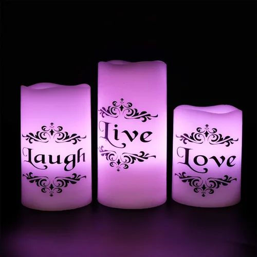 Miniatura 6 de Velas LED sin llama que cambian de color con control remoto de 18 teclas y temporizador, calcomanías de Live Love Laugh que funcionan