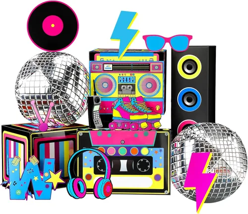 14 Piezas Decoraciones de Fiesta de los 80s 90s Conjunto de Favores Hip Hop Cajas de Papel Grandes Boombox Cajas de Dulces Novedosas Boom Cassette