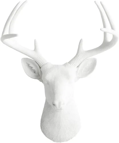 Cabeza de ciervo, decoración de pared de Wall Charmers. Busto de imitación de taxidermia, metalizado, fabricado en resina, Poliresina, Blanco, L