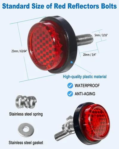 Miniatura 2 de Marco de matrícula de motocicleta con reflectores rojos, pernos y tuercas, kit de soporte de placa de acero inoxidable negro para motocicleta