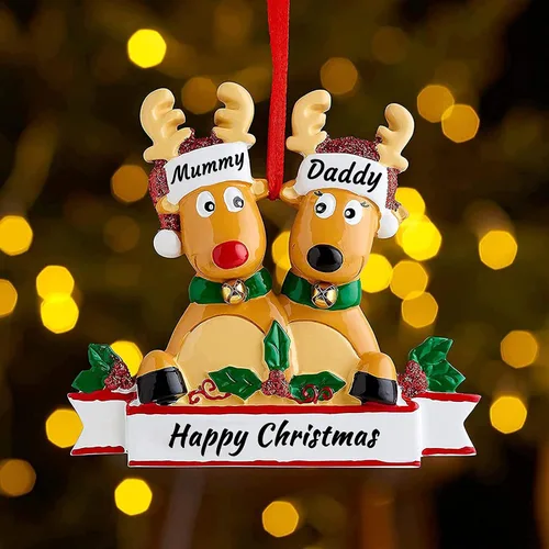Miniatura 2 de Adorno personalizado de ciervo para árbol de Navidad, familia de 2,3,4,5,6,7,8 nombres, lindo reno de Papá Noel, decoración de Navidad 2025, regalo