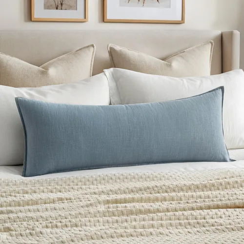 Miniatura 14 de MIULEE Fundas de almohada decorativas de lino de 12 x 20 pulgadas, almohadas neutras bohemias de cenizas azules para cama, paquete de 1 funda