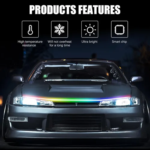 Miniatura 2 de DREAMIZER Tira de luz LED de 94" RGB para capó de coche, tira de luz LED multicolor exterior, luces LED dinámicas impermeables y flexibles