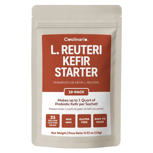 Coolinario L Reuteri Kefir Starter Powder (paquete de 10, bolsitas de 0.05 onzas), cultivos de kéfir vivo con probióticos Lactobacillus Reuteri,